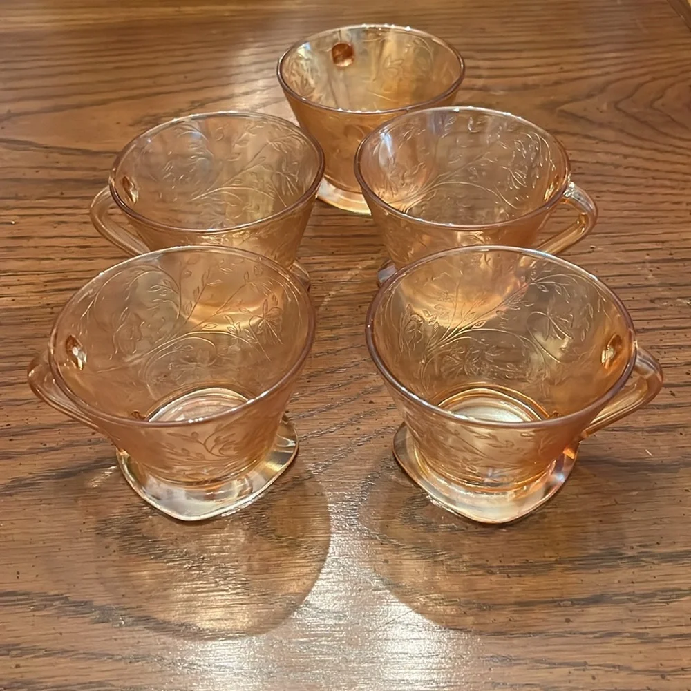 Jeannette‎ Floragold Louisa Depression Glass Tea Cups and bowls Iridescent